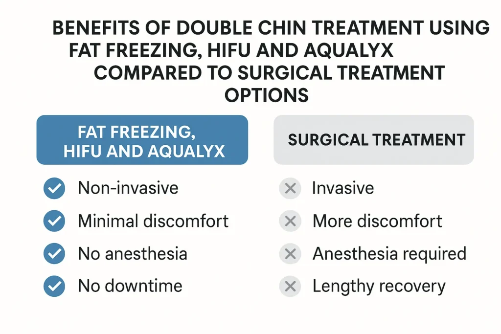 Graphic about the benefits of double chin treatment Wembley Park - from LA LIPO