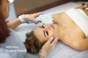 Woman having Hi-Fu to reduce wrinkles Wembley Park.