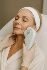 Woman receiving HIFU non surgical facelift treatment Wembley Park