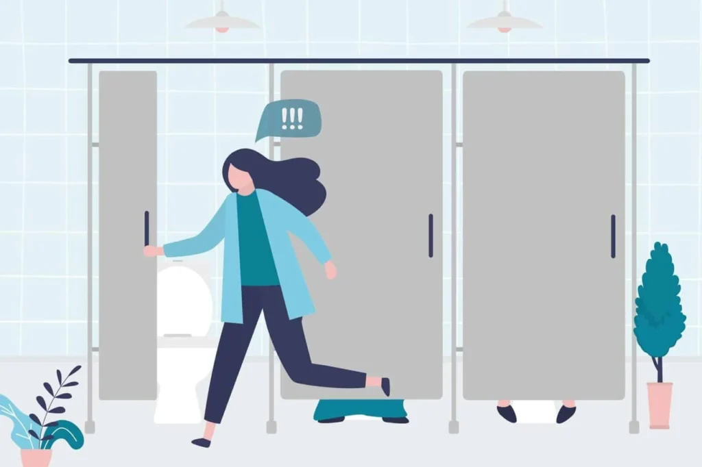 graphic of Urine incontinence Wembley Park woman running to the toilet.