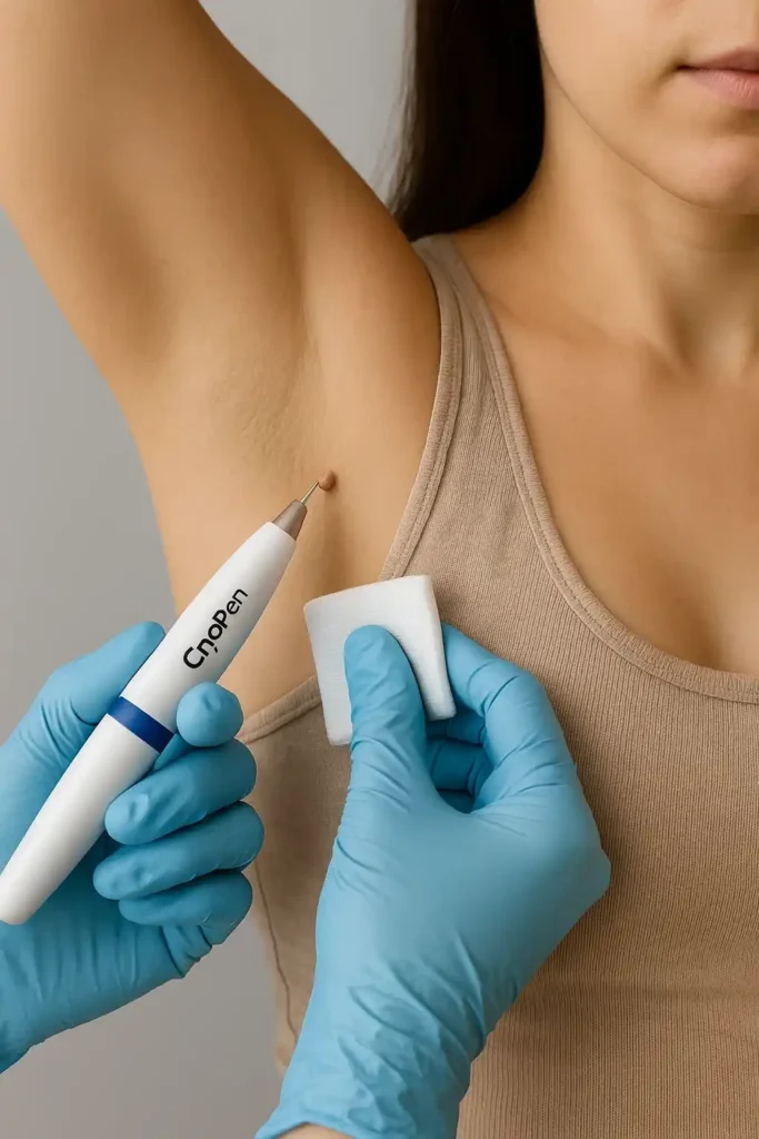 woman having cryopen to remove underarm skin tags Wembley Park