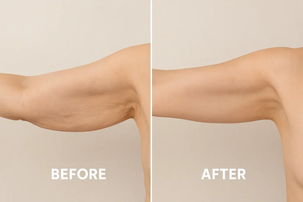 Picture of LA LIPO Wembley Park before and after results of skin tightening treatment on the upper arms.
